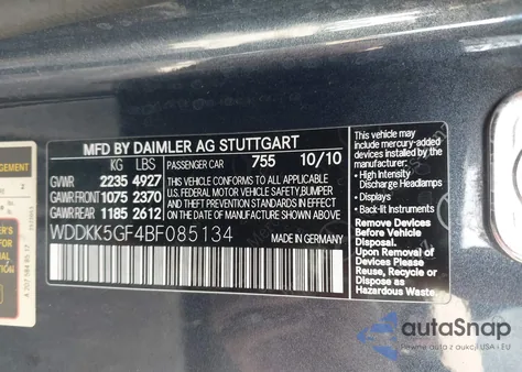 2011 Mercedes-Benz E 350 from USA, damaged, VIN WDDKK5GF4BF085134